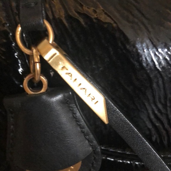 Tahari Black Satchel with Glossy Finish and Gold Hardware - Picture 2 of 12